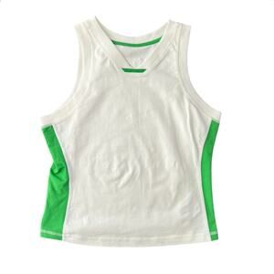 Free People Movement V Neck Sleeveless Active Top Sz L Green White 100% Cotton